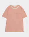 Brunello Cucinelli Metallic Monili-collar Striped Jersey T-shirt In Red