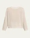 Brunello Cucinelli Metallic Openwork Cotton Rib Crewneck Sweater In Neutral
