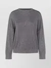 Brunello Cucinelli Metallic Ribbed Crewneck Knitwear With Long Sleeves In Gray