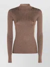 Brunello Cucinelli Metallic Ribbed Slim Fit Mock Neck In Brown