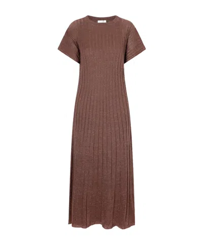 Brunello Cucinelli Metallic Ribbed-knit Midi Dress In Brown