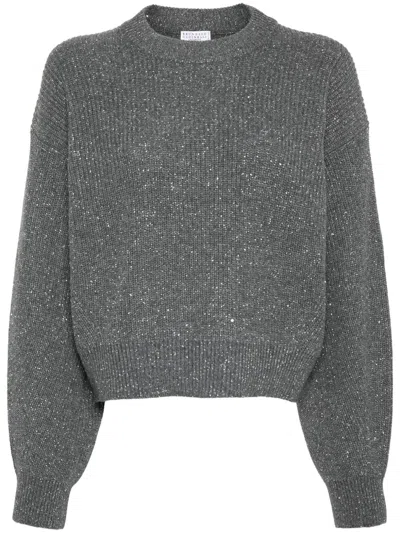 Brunello Cucinelli Metallic Sequin-embellished Jumper In Grey