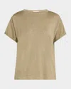 Brunello Cucinelli Metallic Short-sleeve Cashmere Silk T-shirt In C2890 Moss