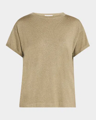 Brunello Cucinelli Metallic Short-sleeve Cashmere Silk T-shirt In C2890 Moss