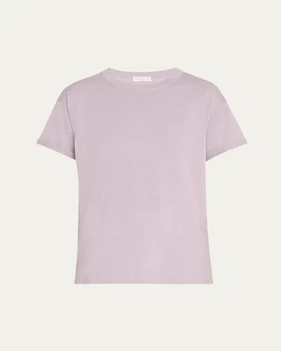 Brunello Cucinelli Metallic Short-sleeve Cashmere Silk T-shirt In Purple Ash