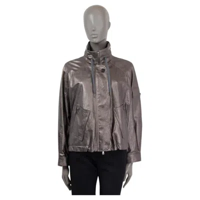 Pre-owned Brunello Cucinelli Metallic Silver Leather Monili Bomber Jacket 40 S