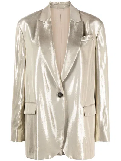 Brunello Cucinelli Metallic Single-breasted Blazer In C3529 Gold