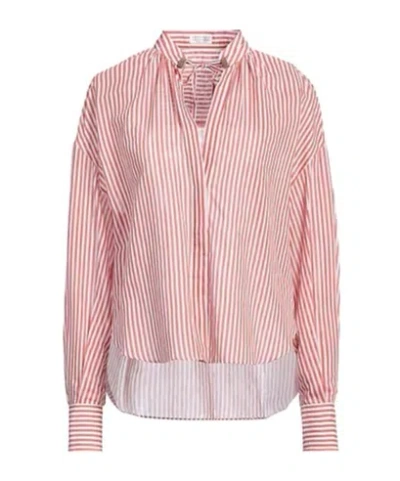 Brunello Cucinelli Metallic Striped Bow Shirt In Pink