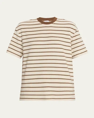 Brunello Cucinelli Metallic Striped Cotton-silk Towelling Short-sleeve T-shirt In Multi
