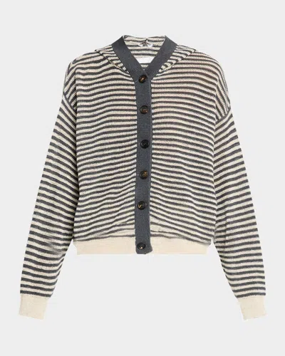 Brunello Cucinelli Metallic Striped Linen Hooded Cardigan