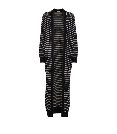 Brunello Cucinelli Metallic Striped Longline Cardigan In Black