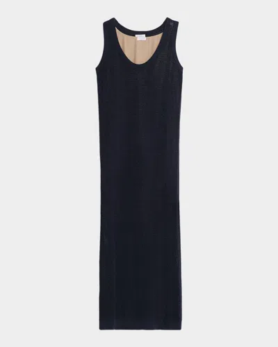 Brunello Cucinelli Metallic Textured Open Knit Ankle Tank Dress In Black