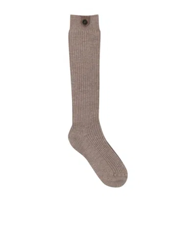 Brunello Cucinelli Metallic-threading Ribbed-knit Socks In Gray