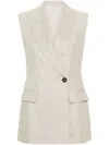 Brunello Cucinelli Sleeveless Blazer With Metallic Thread In Grey