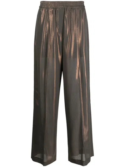 Brunello Cucinelli Cotton Organza Track Trousers In Brown
