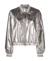 Brunello Cucinelli Laminated Leather Bomber Jacket Puffer Jackets Silver In Metallic