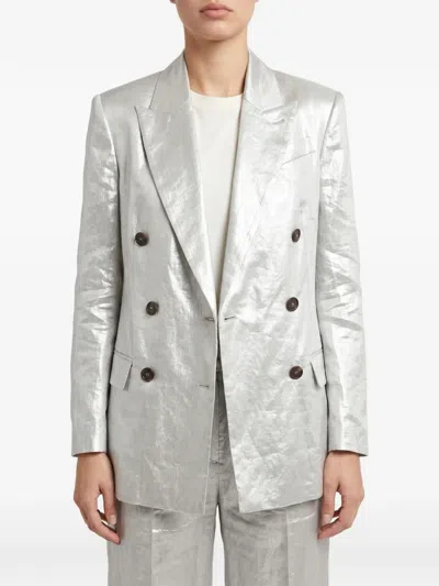 Brunello Cucinelli Metallic-effect Double-breasted Suit In Silver
