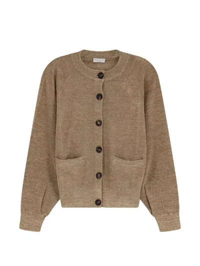 Brunello Cucinelli Metallic-effect Raglan-sleeve Cardigan In Brown