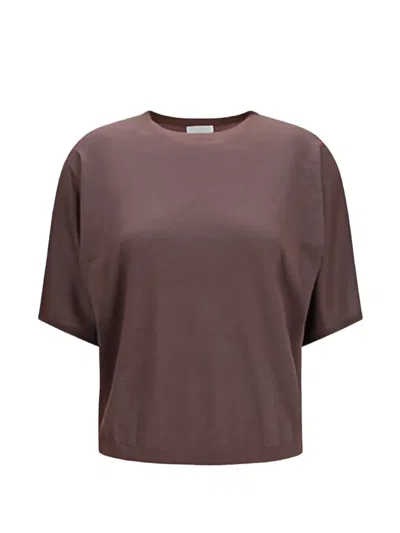 Brunello Cucinelli Metallic-effect Short-sleeve Sweater In Brown