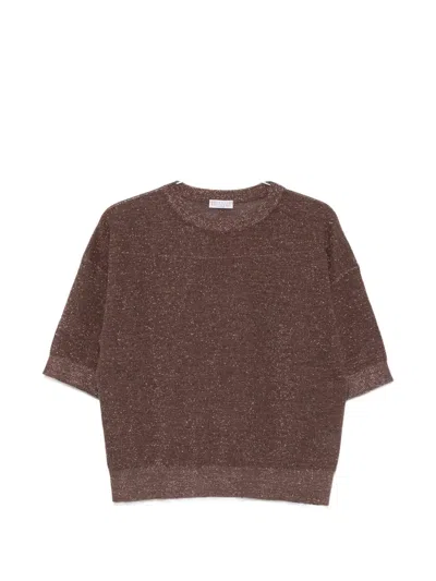 Brunello Cucinelli Metallic-effect T-shirt In Brown