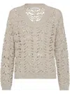 Brunello Cucinelli Linen-blend Foliage Sweater In Gray