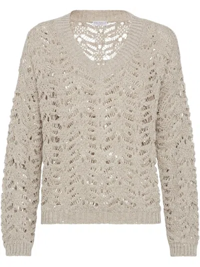 BRUNELLO CUCINELLI VNECK SWEATER,MGD562302 C3677 BEIGE