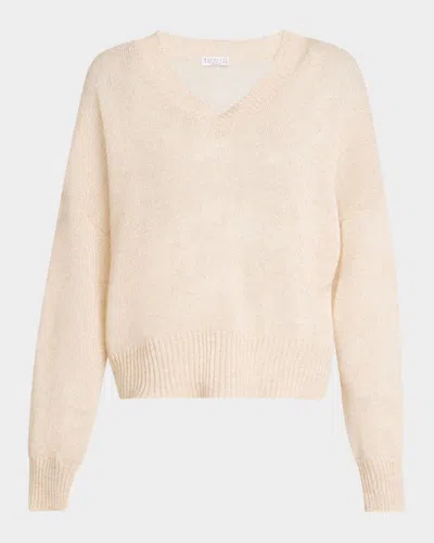 BRUNELLO CUCINELLI MICRO PAILLETTES V-NECK MOHAIR KNIT SWEATER
