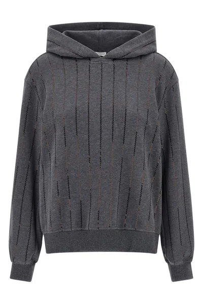 Brunello Cucinelli Micro Sequin Hoodie In Gray