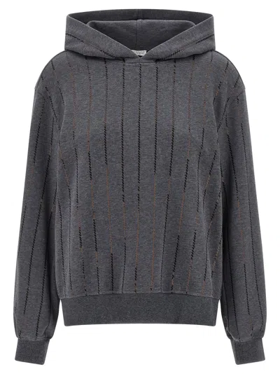 Brunello Cucinelli Micro Sequin Hoodie Sweatshirt Gray