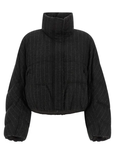 Brunello Cucinelli Micro Sequin Pinstriped Crop Down Jacket In Black