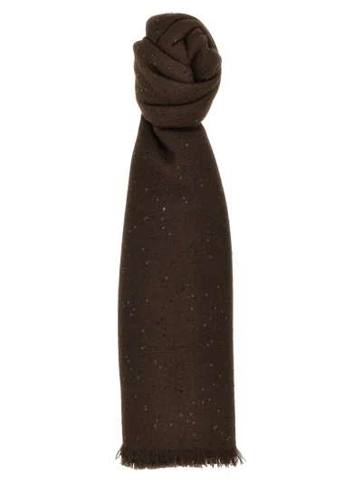 Brunello Cucinelli Micro Sequin Scarf Scarves And Foulards In Brown