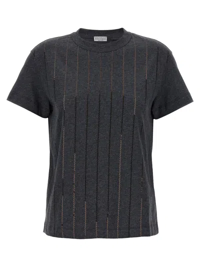 BRUNELLO CUCINELLI MICRO SEQUIN T-SHIRT GRAY