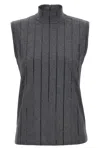 Brunello Cucinelli Sequin High Neck Sleeveless Top With Vertical Stripes In Black