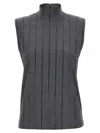 Brunello Cucinelli Sequin High Neck Sleeveless Top With Vertical Stripes In Gray