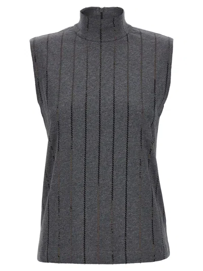 BRUNELLO CUCINELLI MICRO SEQUIN TOP TOPS GRAY