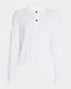 Brunello Cucinelli Micro Sequined Double Cable-knit Polo Sweater In Cj159 White