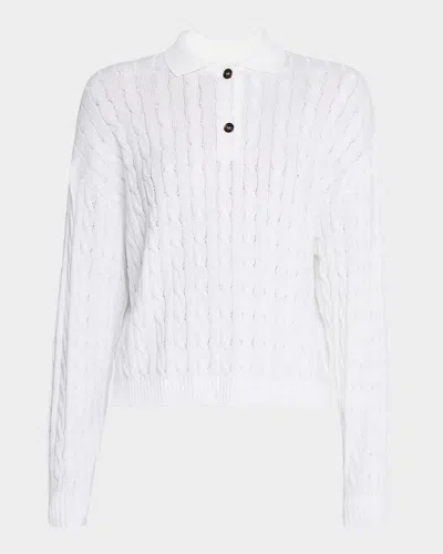 Brunello Cucinelli Micro Sequined Double Cable-knit Polo Sweater In White