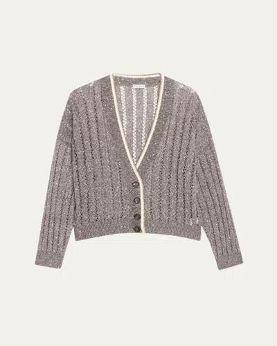 Brunello Cucinelli Micro Sequined Linen French Riveria Cardigan In Medium Grey