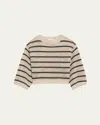 Brunello Cucinelli Micro Sequined Linen French Riveria Stripe Sweater In Chi53 Cool Beige Navy