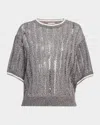 Brunello Cucinelli Micro Sequined Linen French Riveria Sweater In Cdd25 Dark Grey