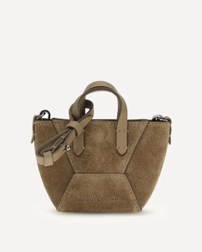 Brunello Cucinelli Micro Suede Shoulder Bag In Brown