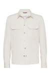 Brunello Cucinelli Men Shirt-style Outerwear Unlined In Water-repellent Microfibre With Heat Tapes In Off-white