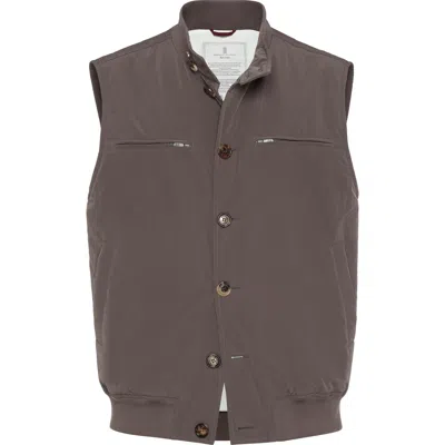 Brunello Cucinelli Microfiber Vest In Coffee