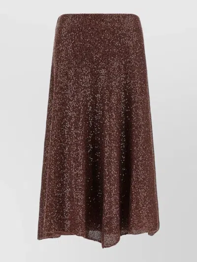 Brunello Cucinelli Mid Length Sequin A Line Skirt In Brown