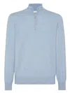 Brunello Cucinelli Half-zip Cashmere Sweater With Contrast Details In Blue