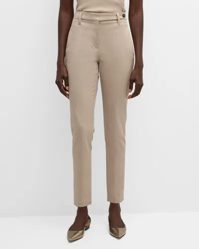 Brunello Cucinelli Mid-rise Cotton Twill Boy-fit Ankle Cigarette Pants In Bleeker Beige