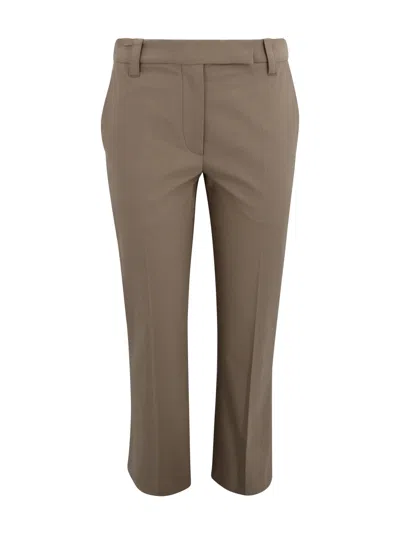 Brunello Cucinelli Mid-rise Cropped Trousers With Belt Loops In Brown