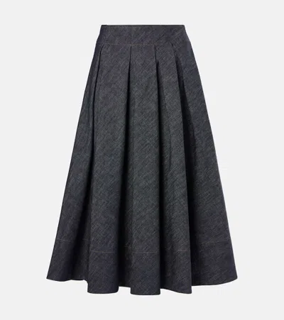 Brunello Cucinelli Mid-rise Denim Midi Skirt In Blue