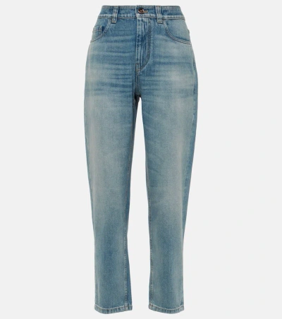 Brunello Cucinelli Mid-rise Faded Tapered Jeans In Aged Blue Denim