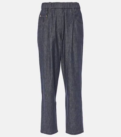 Brunello Cucinelli Trousers Elastic Waistband Contrast Stitching In Charcoal